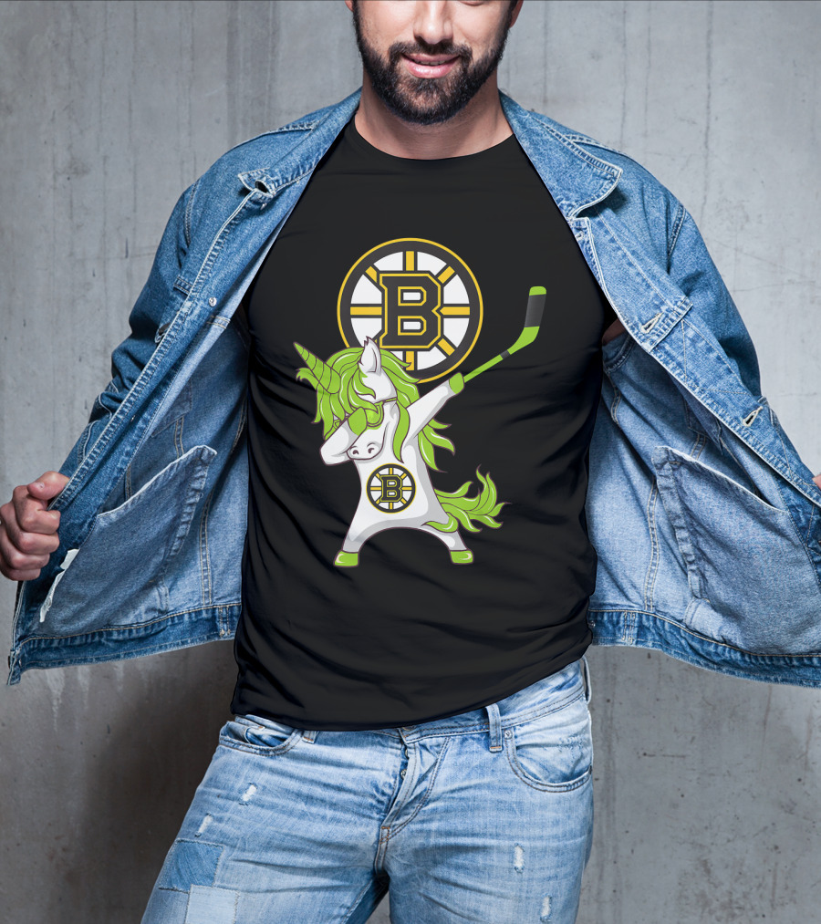 St Patrick Day Dabbing Unicorn Boston Bruins Hockey Stick T-Shirt