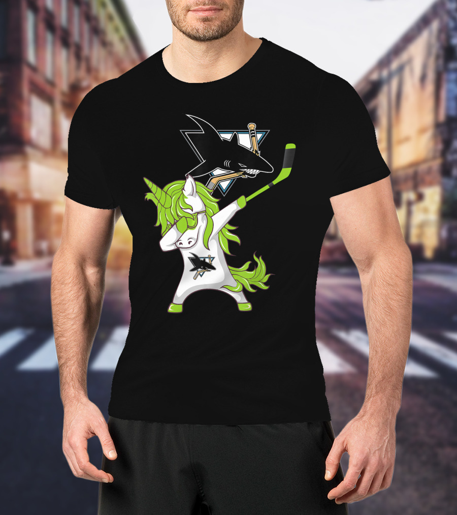 St Patrick's Day Dabbing Unicorn San Jose Sharks Hockey Stick T-Shirt