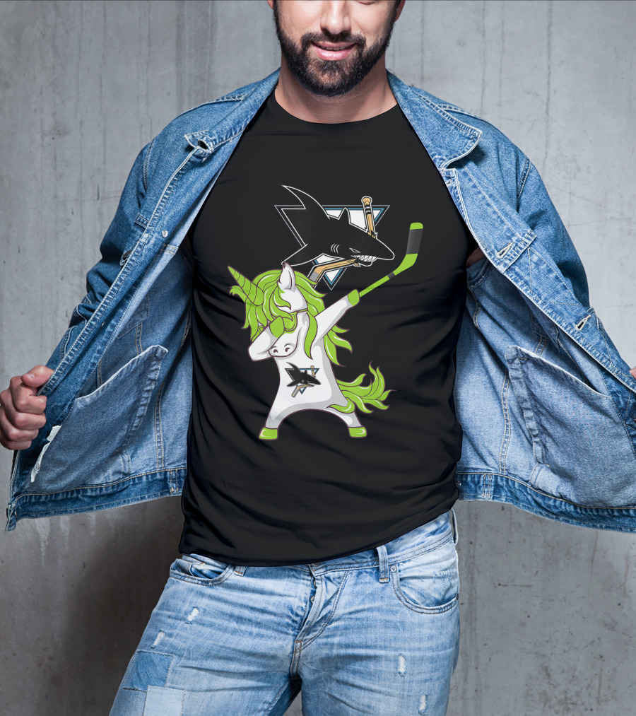 St Patrick's Day Dabbing Unicorn San Jose Sharks Hockey Stick T-Shirt