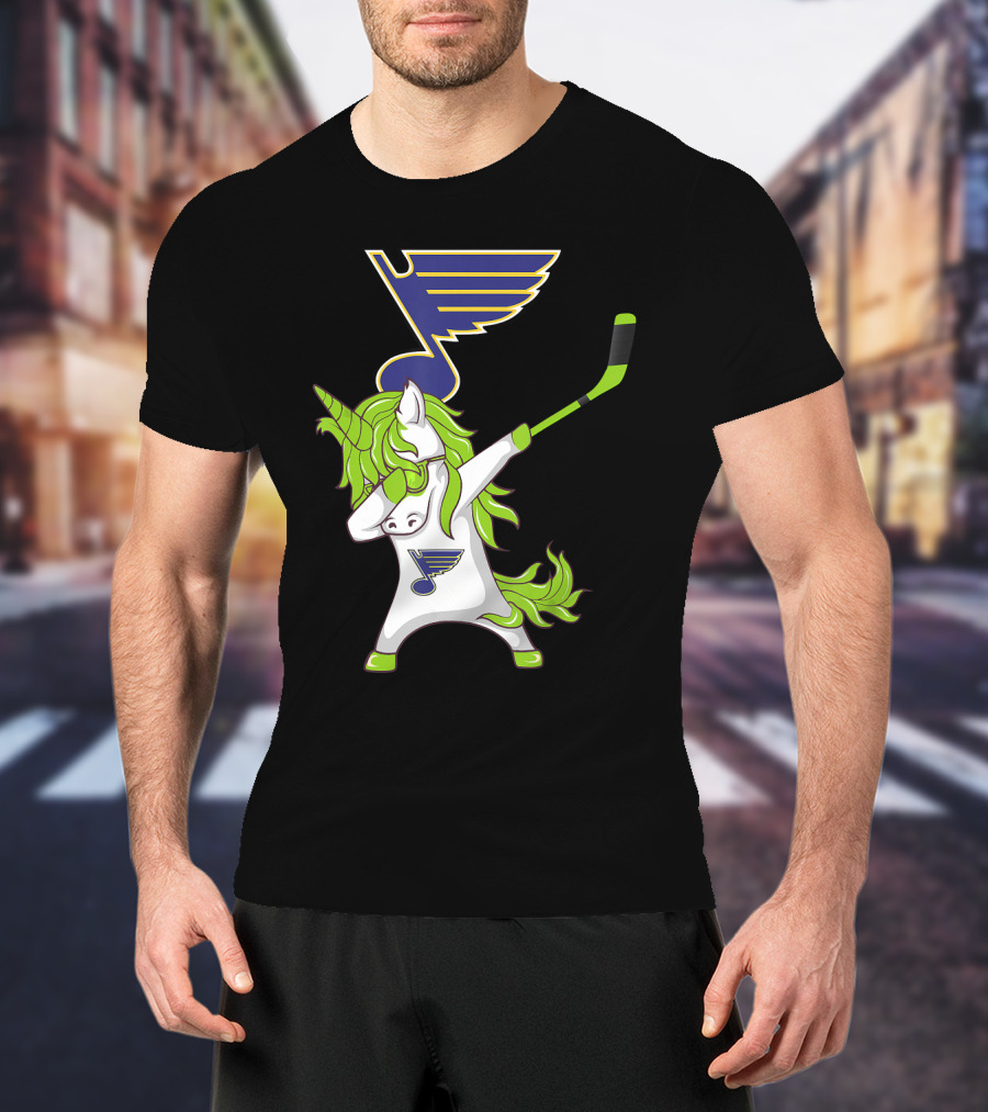 St Patrick Day Dabbing Unicorn Hockey Stick St Louis Blues T-Shirt