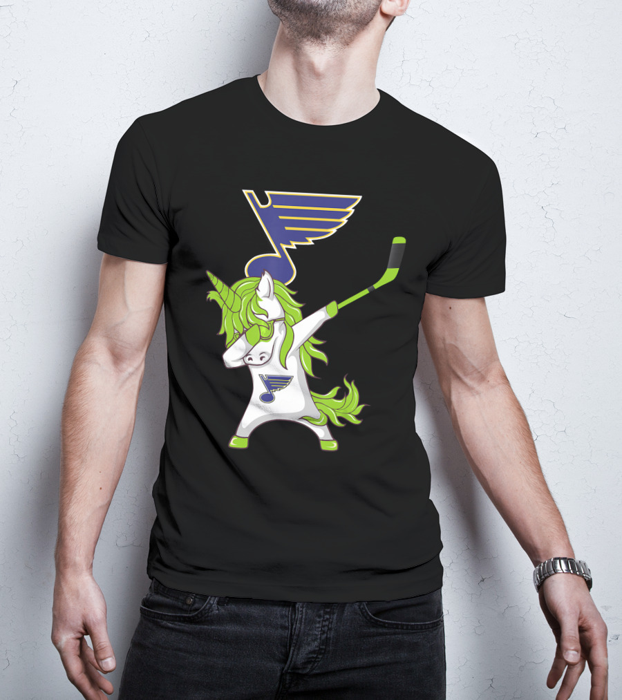 St Patrick Day Dabbing Unicorn Hockey Stick St Louis Blues T-Shirt