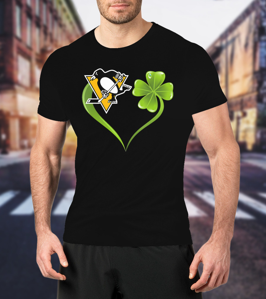 St Patrick Day Irish Shamrock Heart Love Pittsburgh Penguins T-Shirt