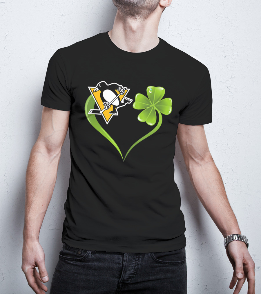 St Patrick Day Irish Shamrock Heart Love Pittsburgh Penguins T-Shirt