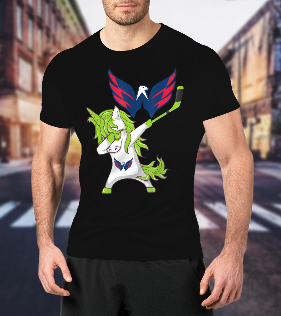 St Patrick's Day Dabbing Unicorn With Washington Capitals Hockey T-Shirt