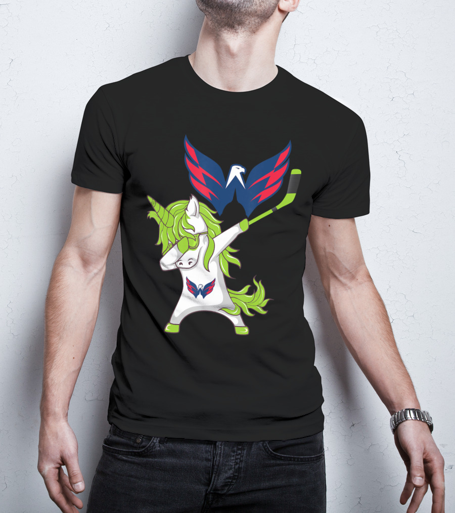 St Patrick's Day Dabbing Unicorn With Washington Capitals Hockey T-Shirt