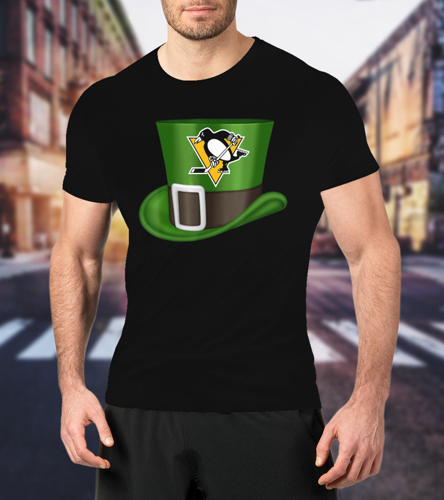 St Patrick Day Pittsburgh Penguins Leprechaun Hat Hockey T-Shirt