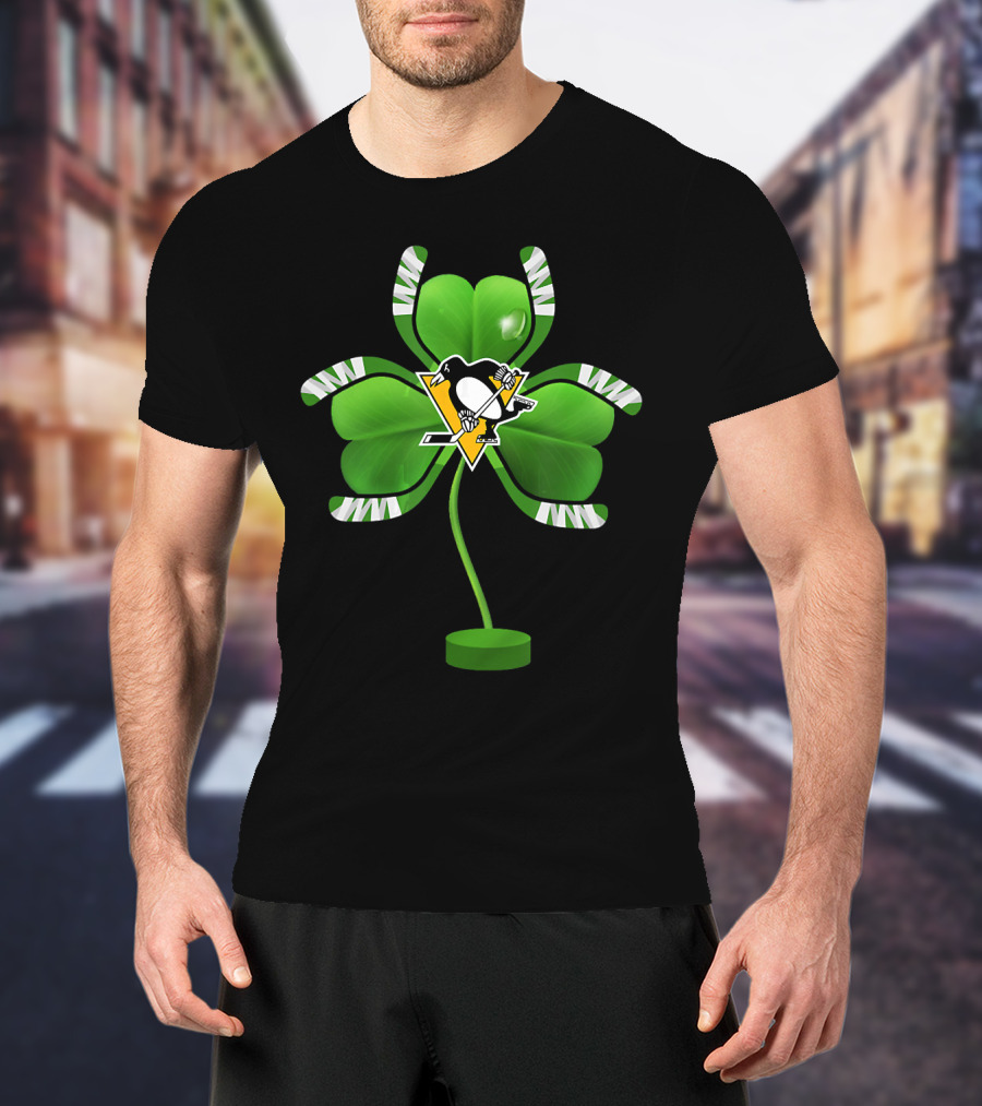 St Patrick Day Irish Shamrock Pittsburgh Penguin Hockey Tree T-Shirt