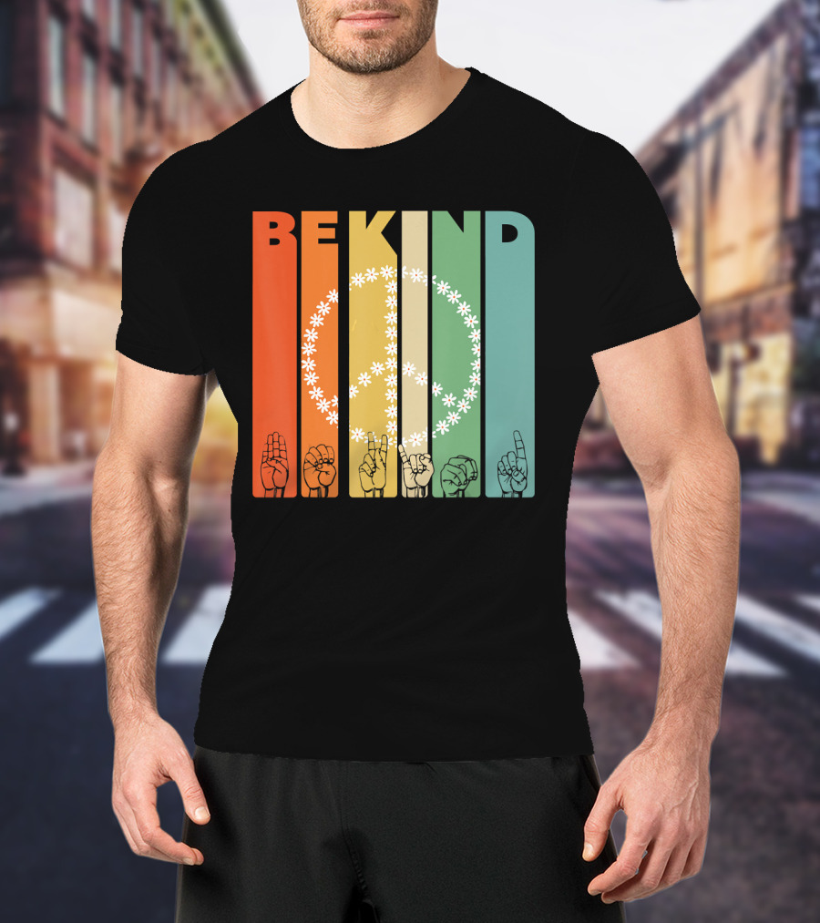 Be Kind Daisy Peace Sign Vintage I Choose Retro Hand Gesture T-Shirt
