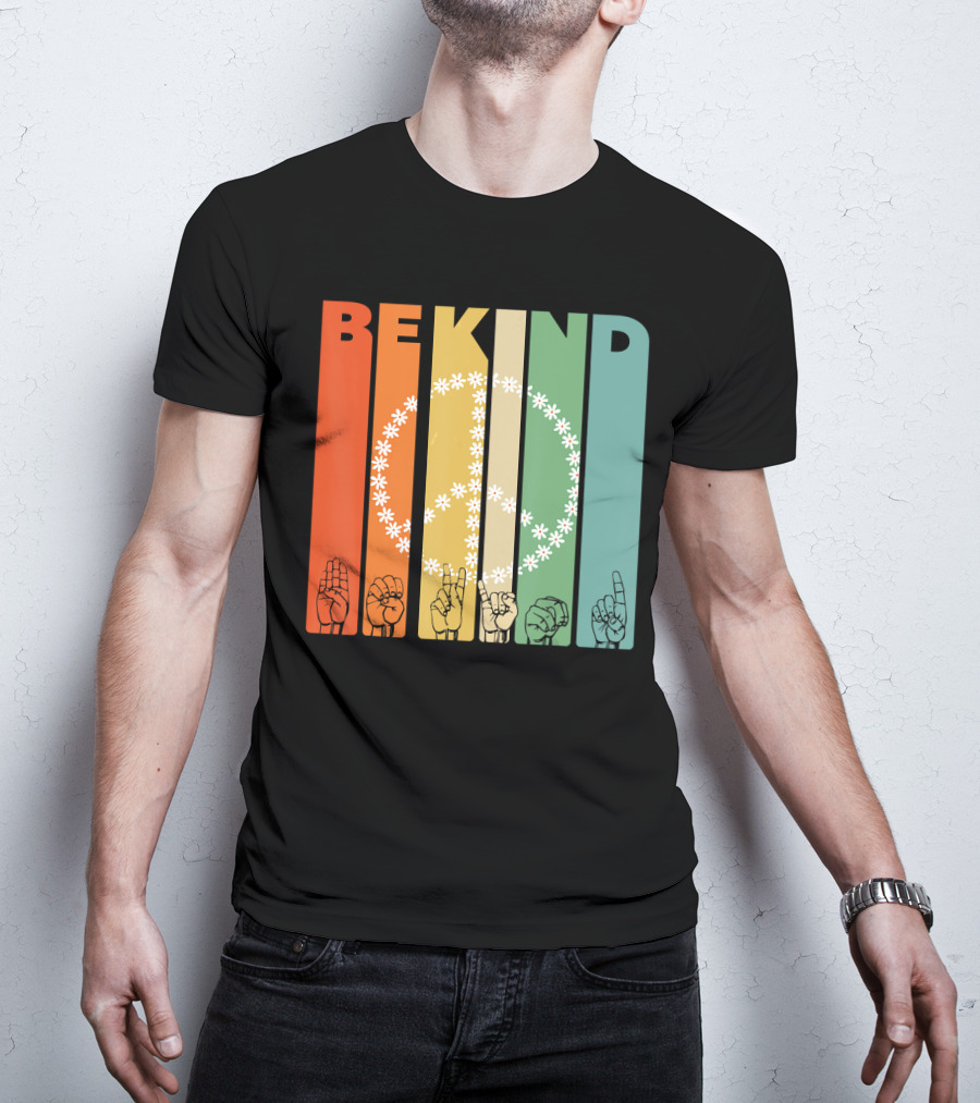 Be Kind Daisy Peace Sign Vintage I Choose Retro Hand Gesture T-Shirt