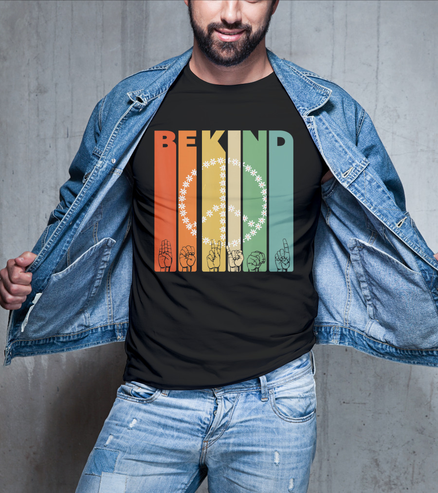 Be Kind Daisy Peace Sign Vintage I Choose Retro Hand Gesture T-Shirt