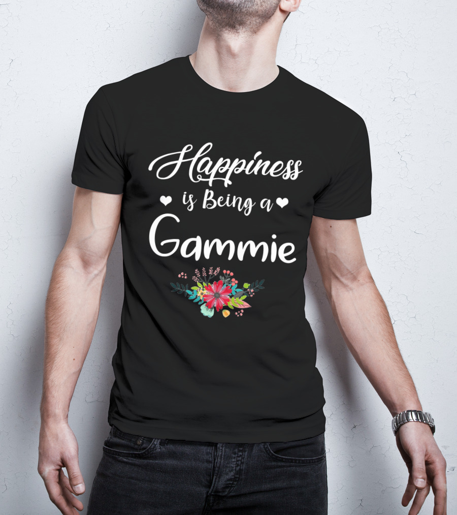 Happiness Is Being A Gammie Floral Text With Hearts T-Shirt