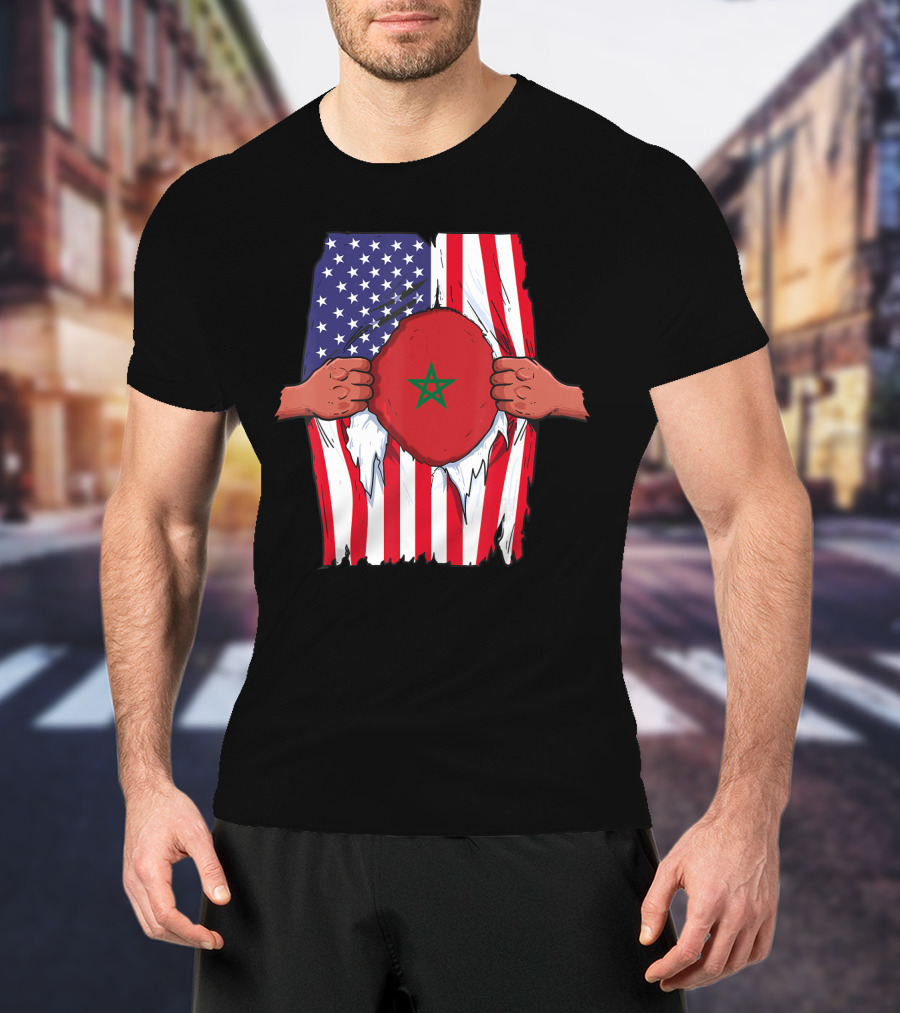 Morocco Flag Inside American Flag Home Pride Moroccan T-Shirt