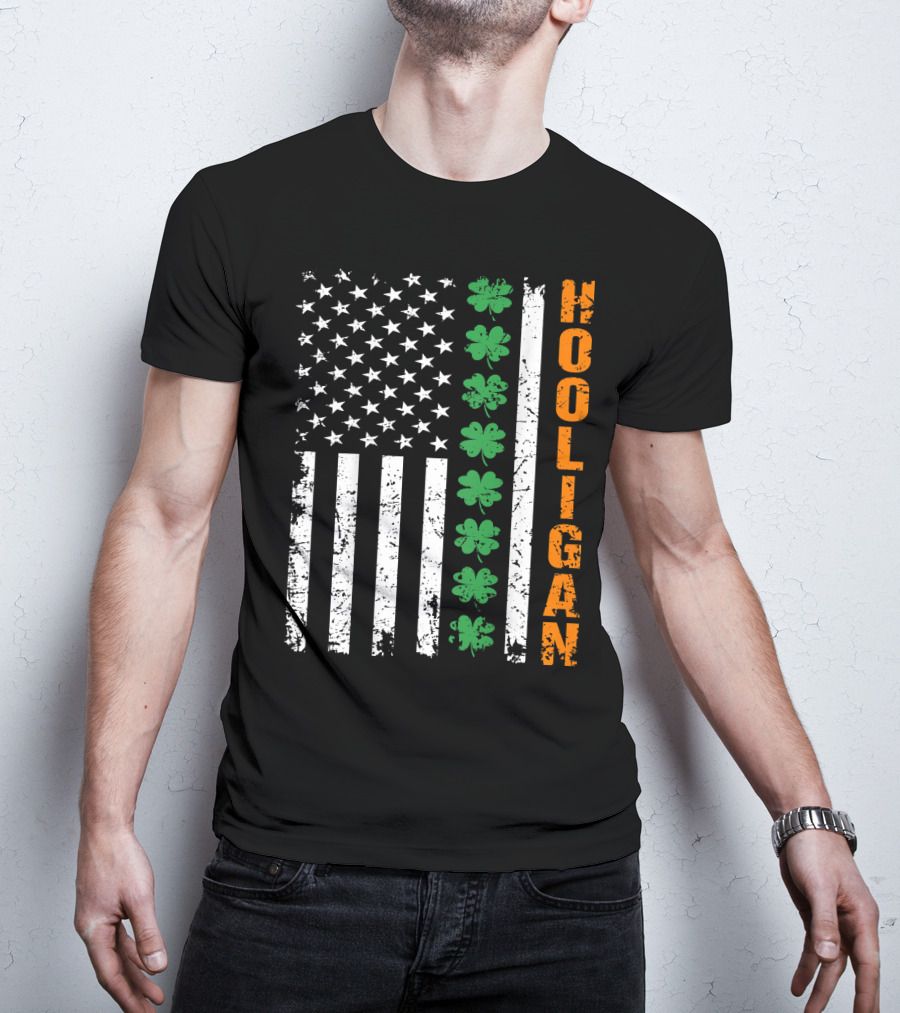 Irish American Flag Shamrocks Hooligan St Pats T-Shirt