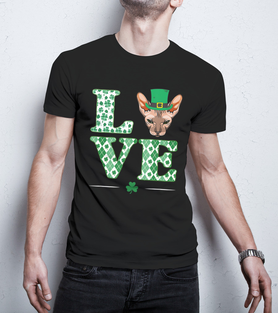 Love Sphynx Cat Leprechaun Shamrock St Patrick Day T-Shirt