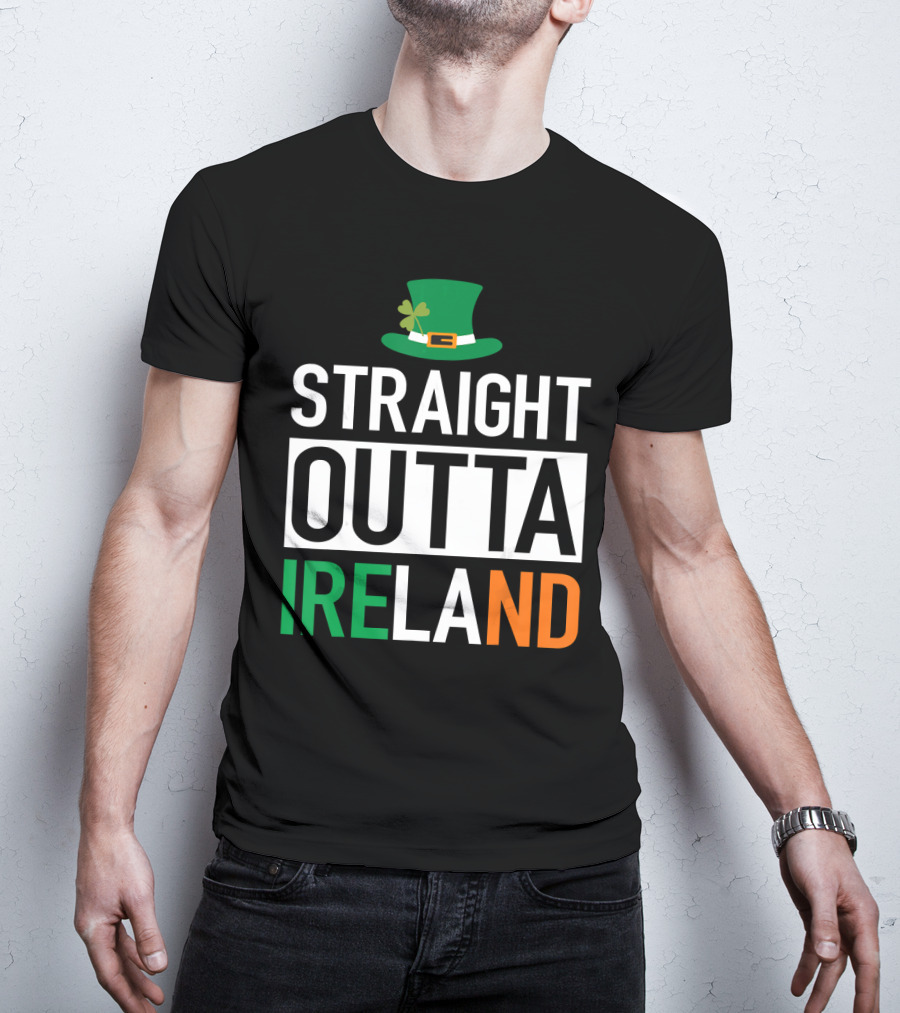Straight Outta Ireland St Patrick's Day Leprechaun Hat Shamrock T-Shirt