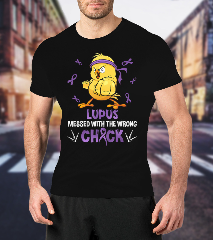 Lupus Messed With The Wrong Chick Purple Ribbon Fighting Bird T-Shirt
