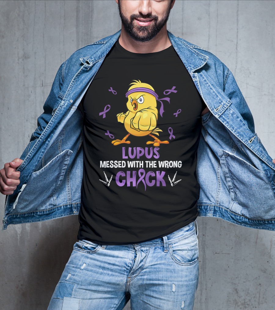 Lupus Messed With The Wrong Chick Purple Ribbon Fighting Bird T-Shirt
