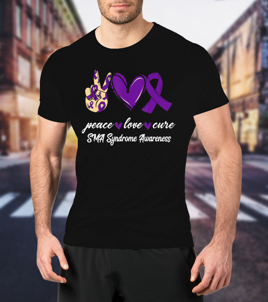 Peace Love Cure SMA Syndrome Awareness Purple T-Shirt