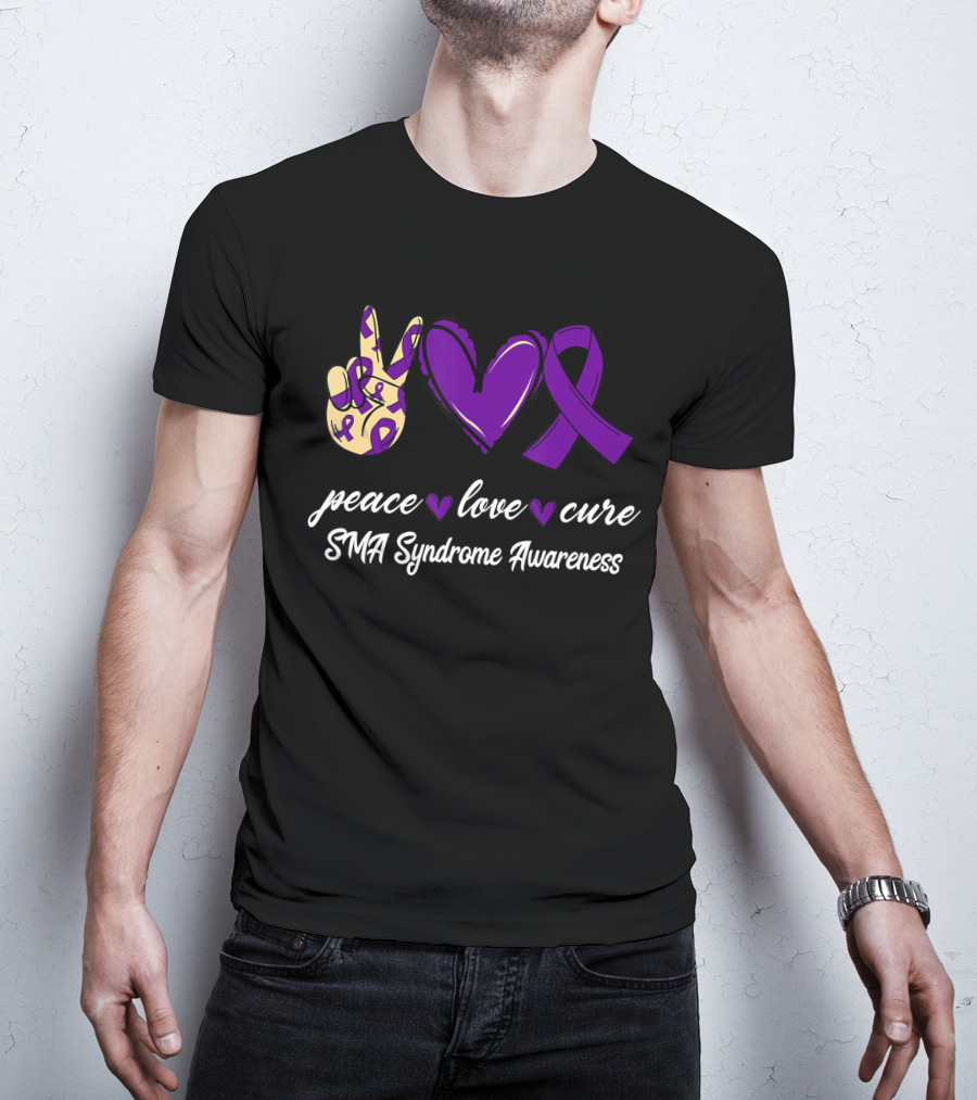 Peace Love Cure SMA Syndrome Awareness Purple T-Shirt