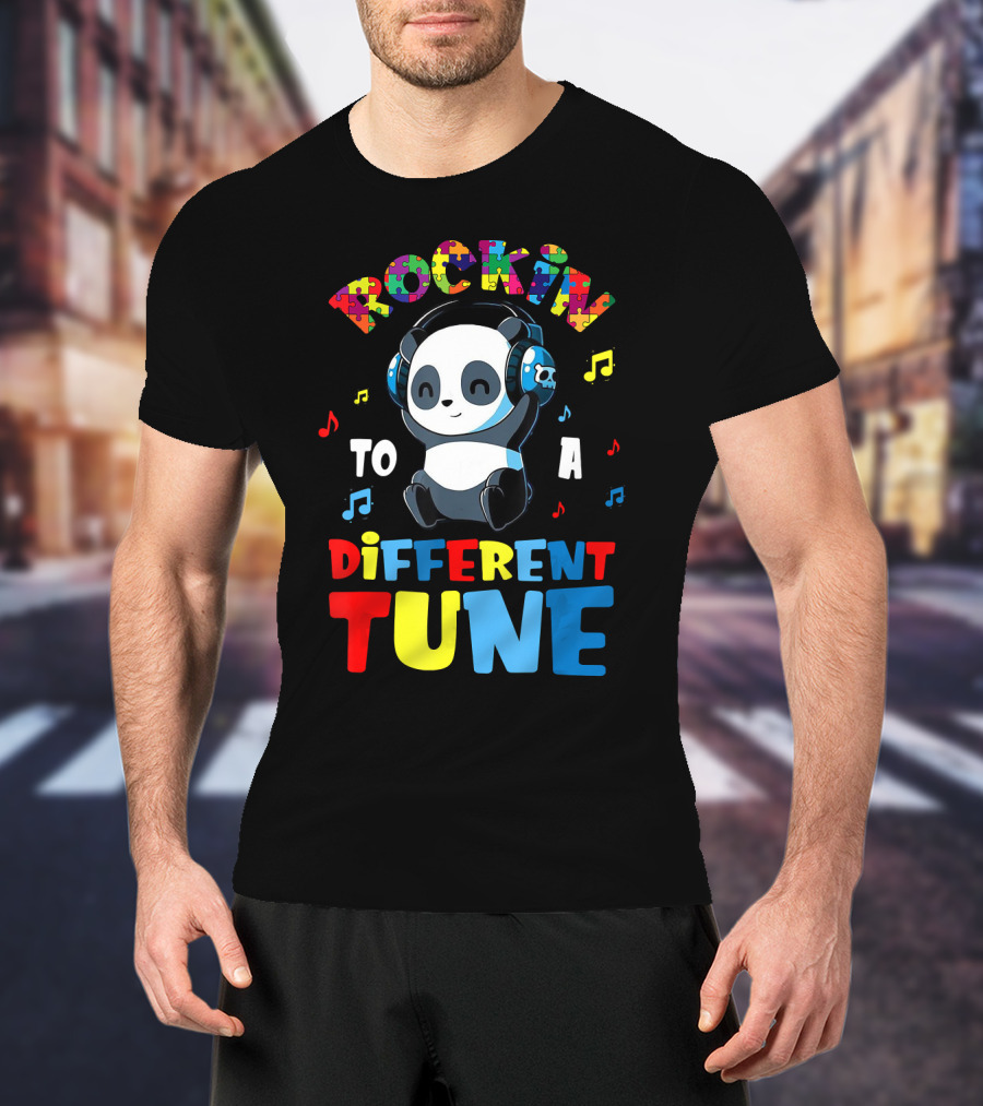 Rockin To A Different Tune Panda Autism Awareness T-Shirt