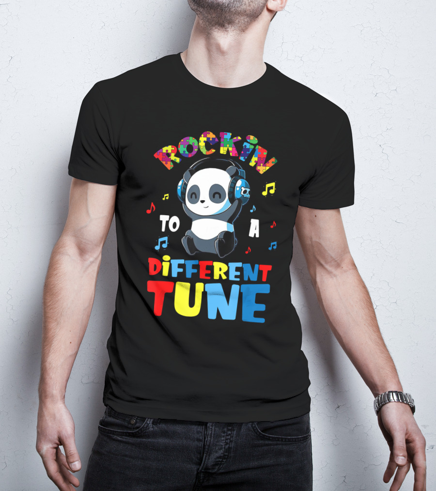 Rockin To A Different Tune Panda Autism Awareness T-Shirt