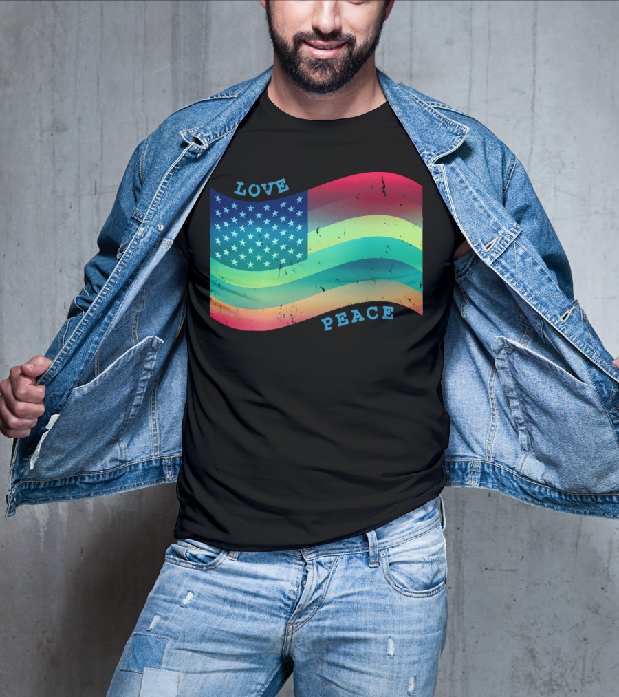 Love Peace Pride Rainbow American Flag T-Shirt