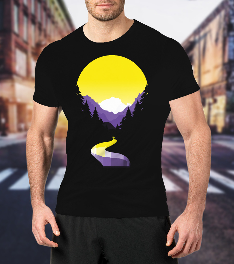 Non Binary Pride Sunset Mountain Landscape T-Shirt
