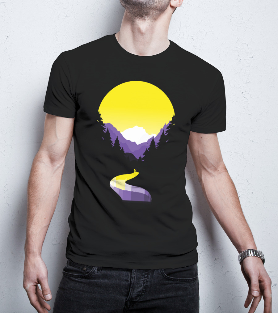 Non Binary Pride Sunset Mountain Landscape T-Shirt