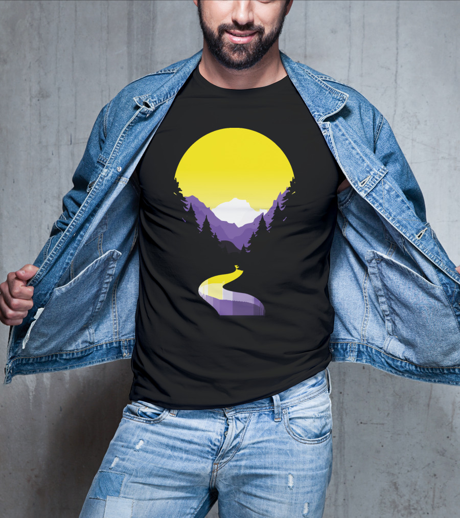 Non Binary Pride Sunset Mountain Landscape T-Shirt