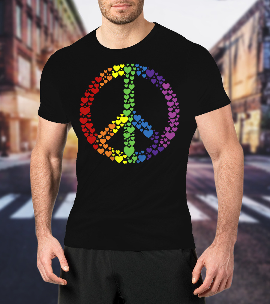 Peace Sign Made Of Rainbow Hearts T-Shirt