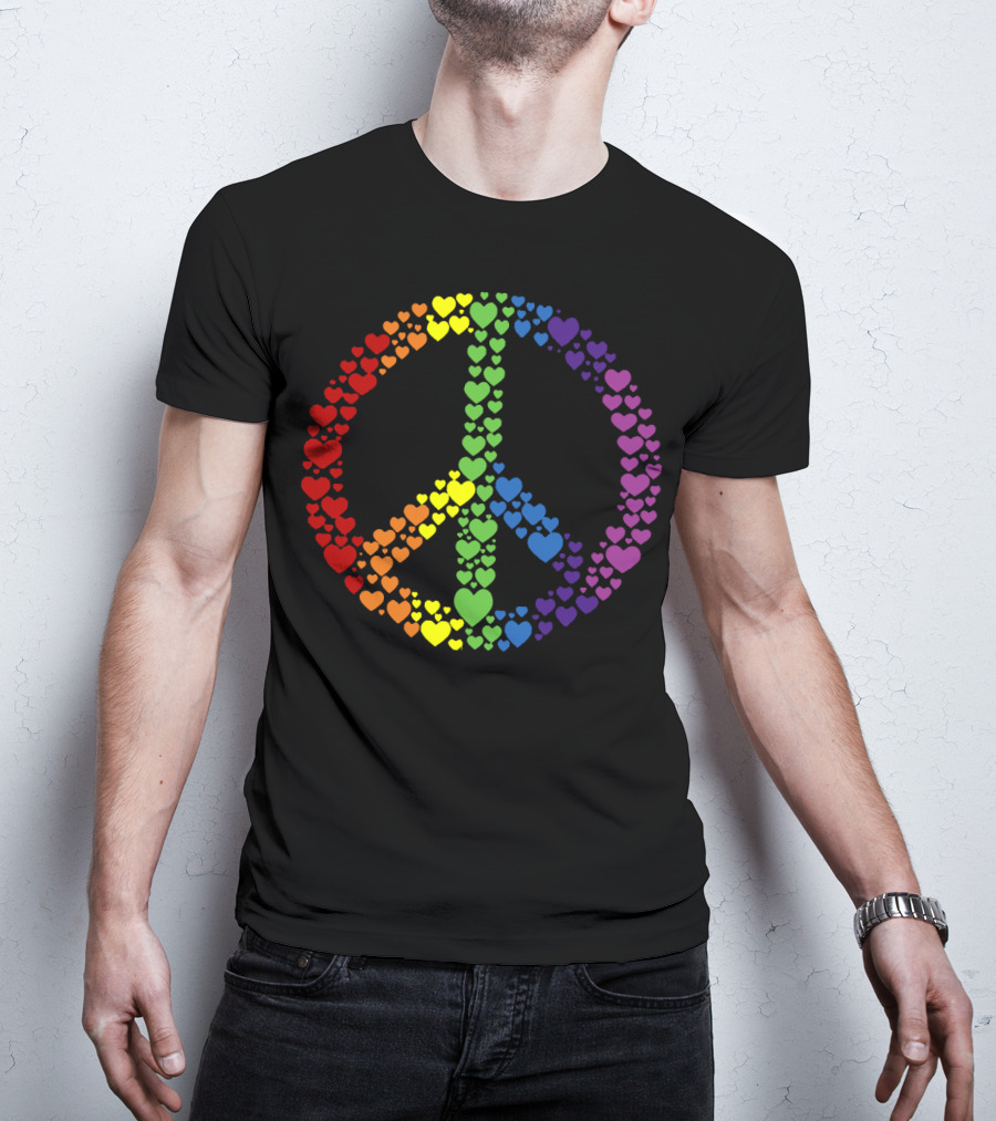 Peace Sign Made Of Rainbow Hearts T-Shirt