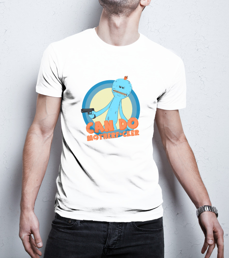 Can Do Motherfcker Gun-Wielding Blue Character With Orange Hair T-Shirt