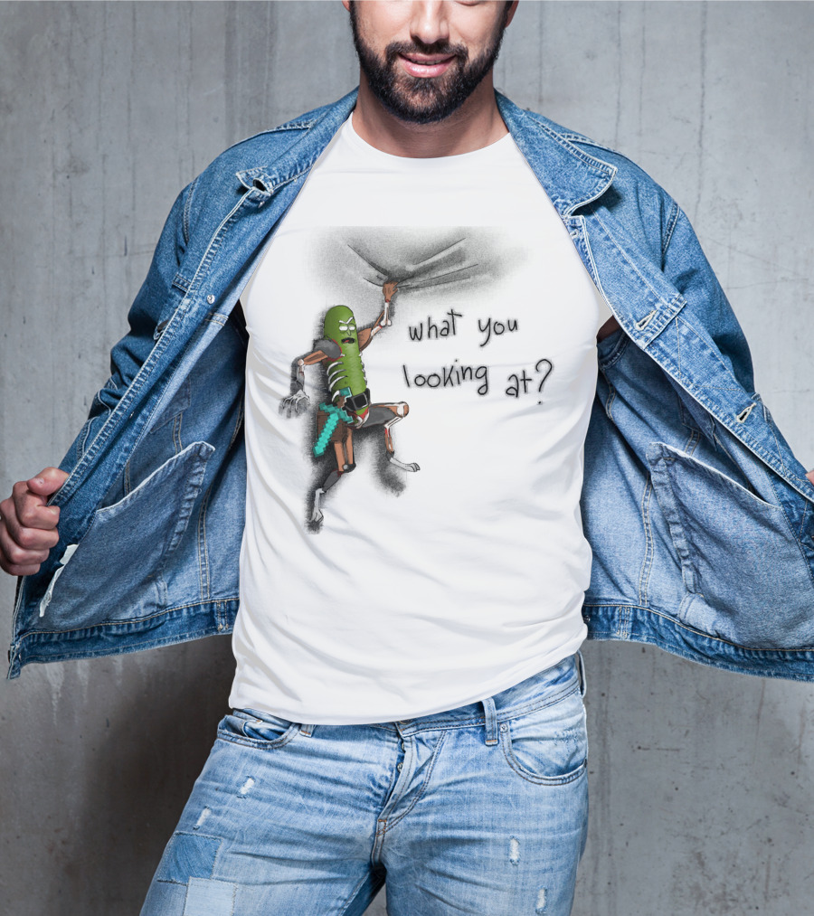 What You Looking At Pickle Rick Adventure T-Shirt