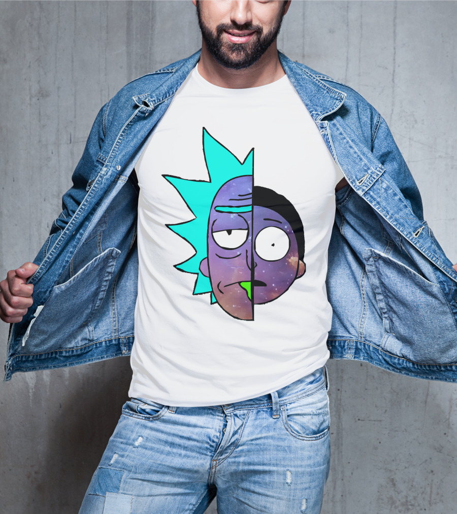 Galactic Rick And Morty Faces Cosmic Split Large T-Shirt