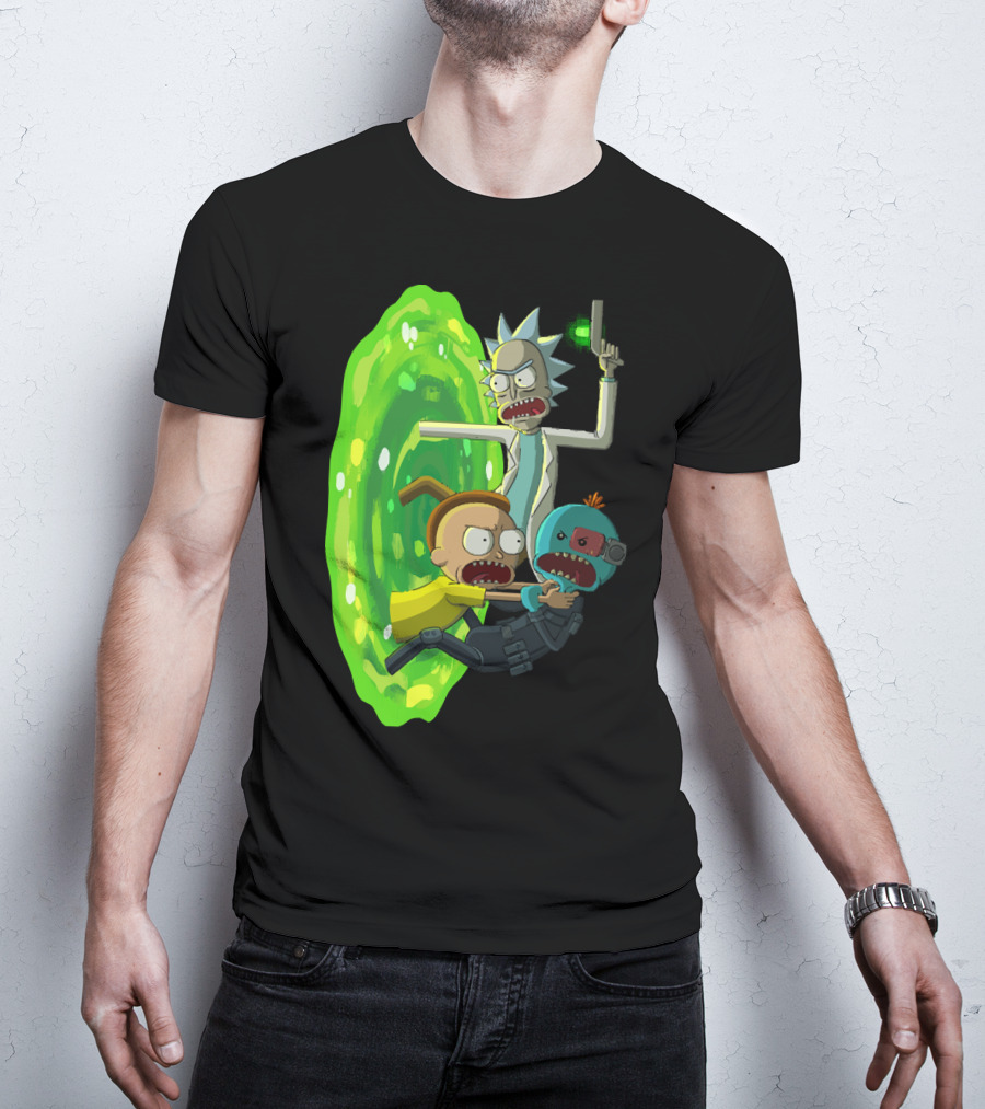 Rick And Morty Portal Escape With Meeseeks Cyborg Adventure T-Shirt