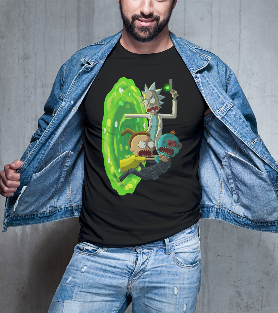Rick And Morty Portal Escape With Meeseeks Cyborg Adventure T-Shirt