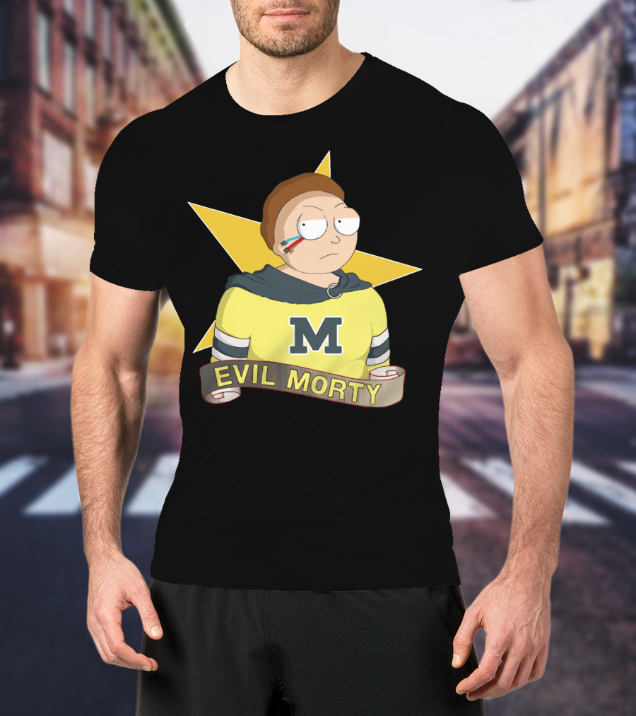 Evil Morty M Star Patch And Scroll Banner T-Shirt