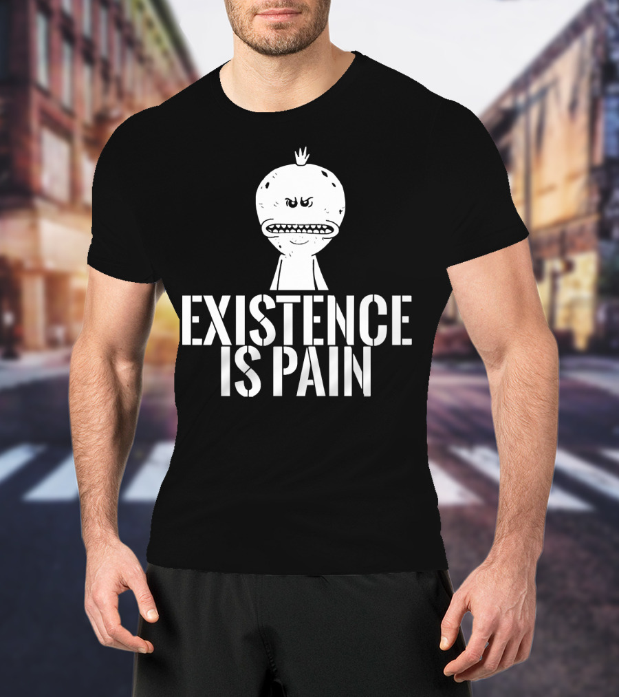 Existence Is Pain Mr. Meeseeks Character Image White Ink T-Shirt