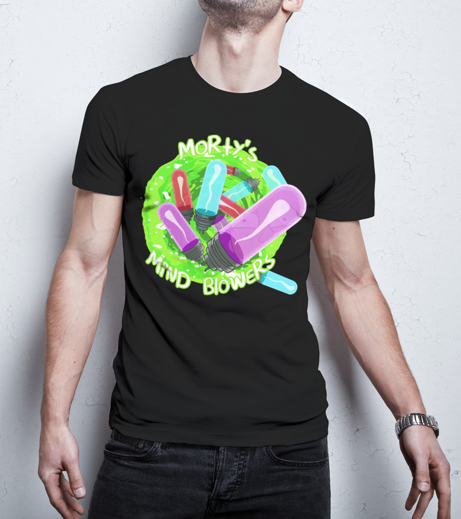 Morty's Mind Blowers Colorful Vials In Green Portal T-Shirt