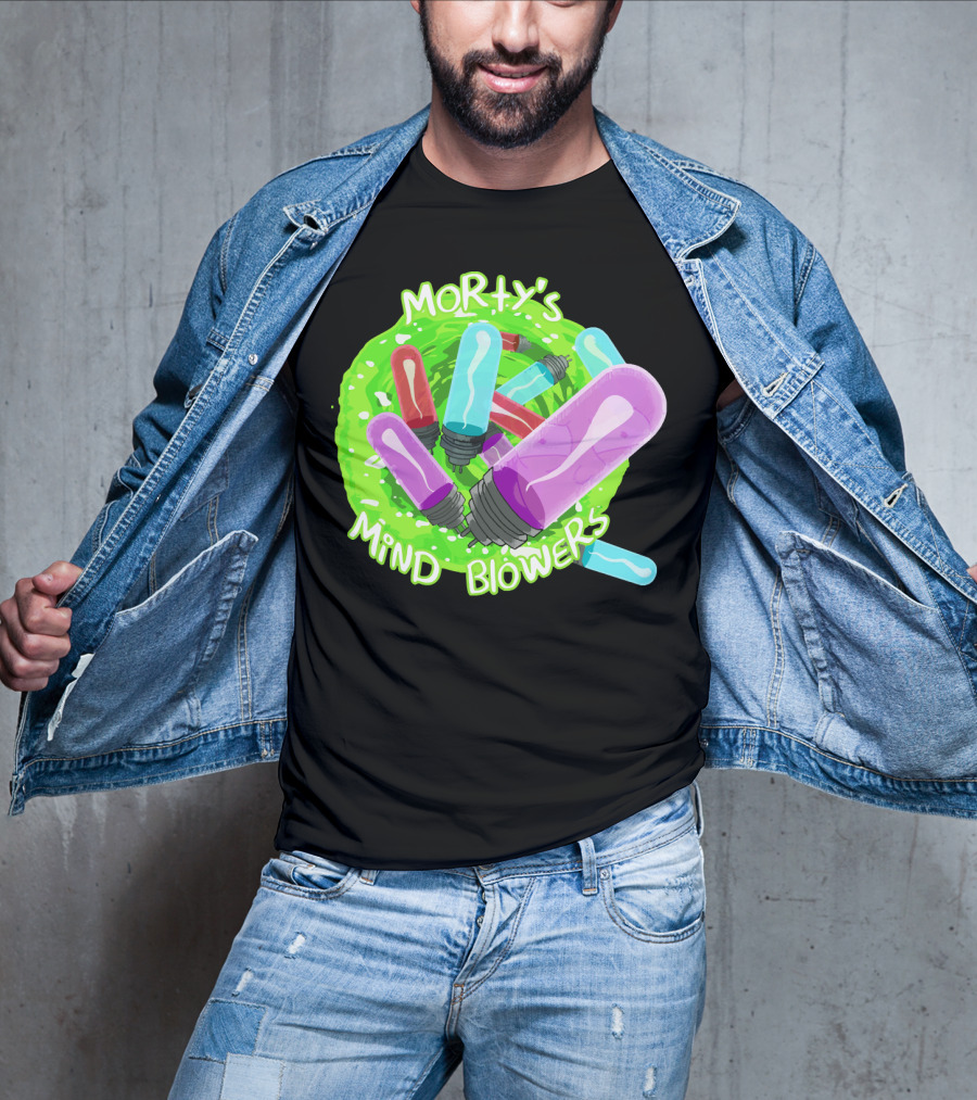 Morty's Mind Blowers Colorful Vials In Green Portal T-Shirt