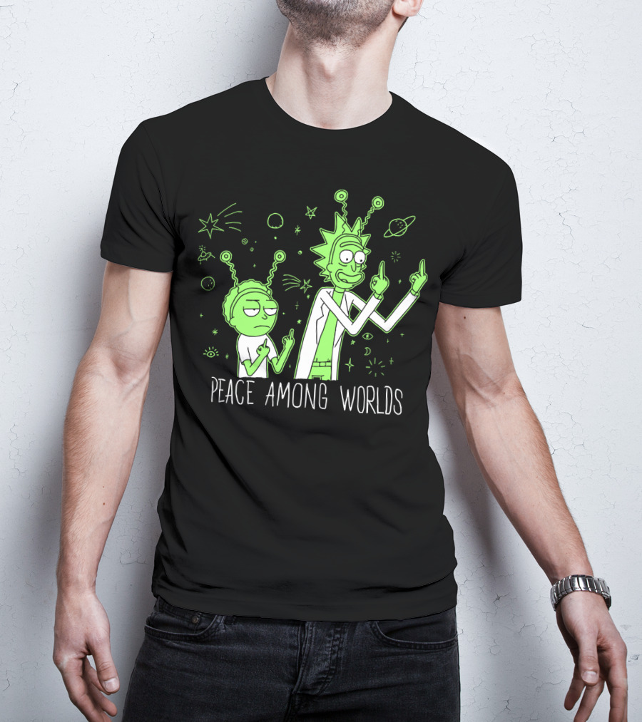 Peace Among Worlds Rick And Morty Alien Gesture T-Shirt