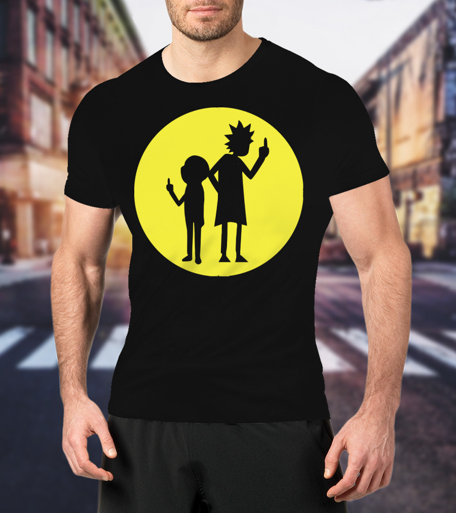 Rick And Morty Silhouette Circle Middle Finger T-Shirt