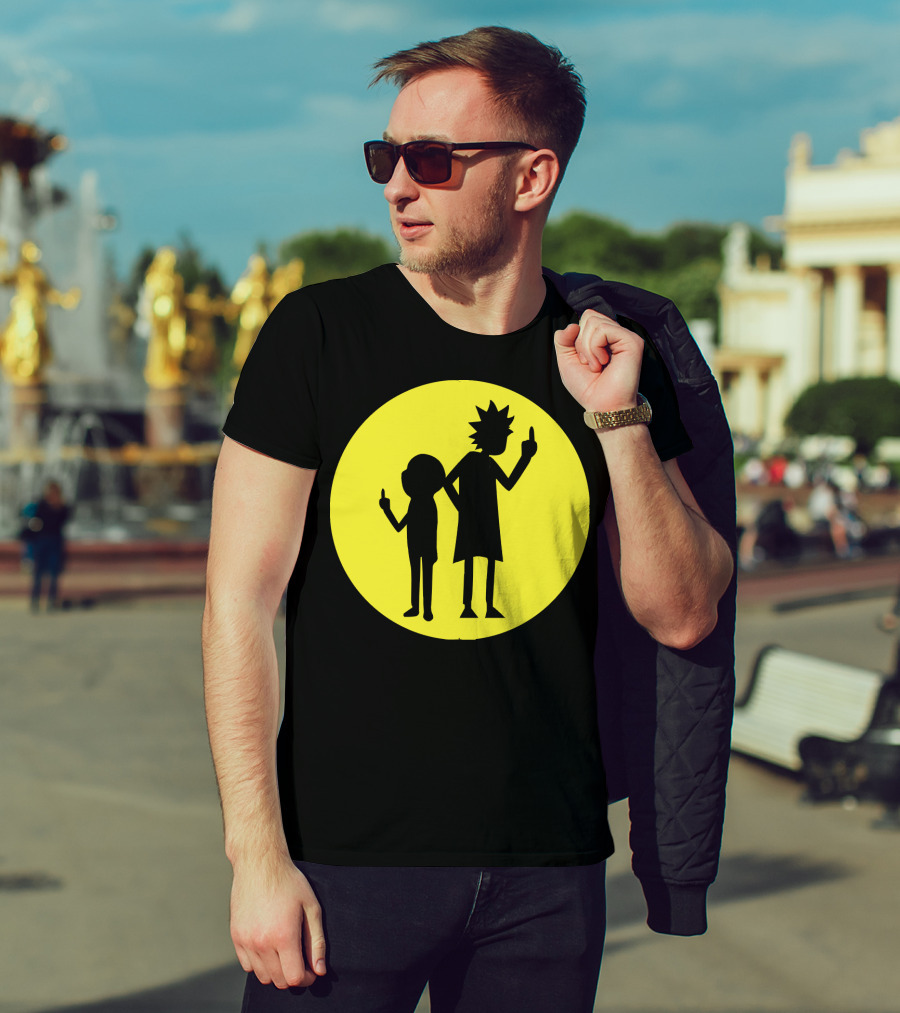 Rick And Morty Silhouette Circle Middle Finger T-Shirt