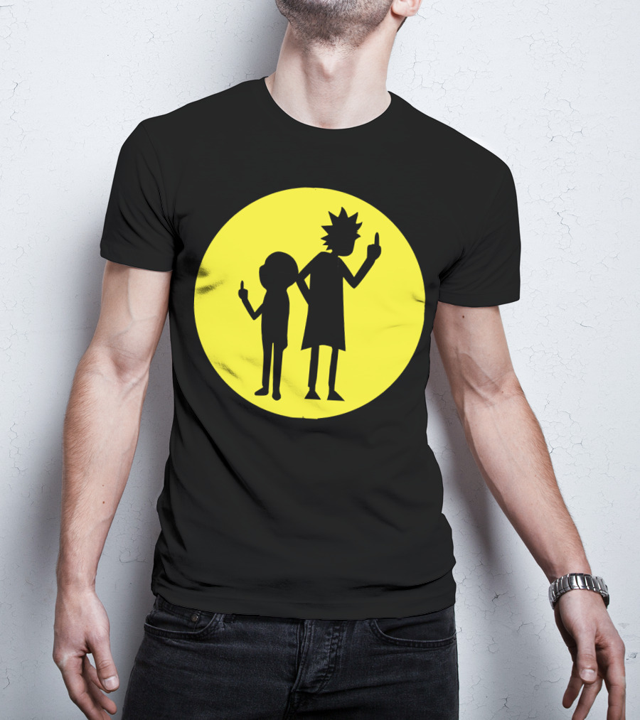 Rick And Morty Silhouette Circle Middle Finger T-Shirt