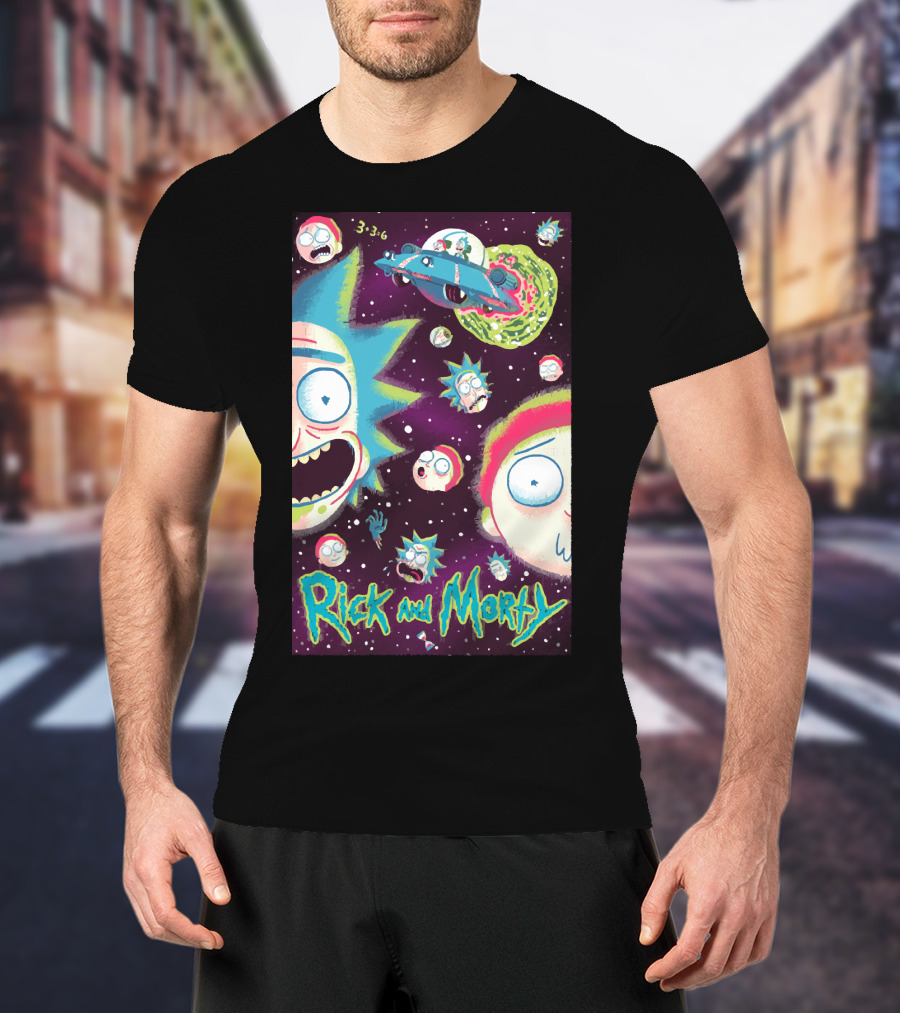 Rick And Morty Galaxy Adventure Cartoon Spaceship Outer Space 3-3-6 T-Shirt