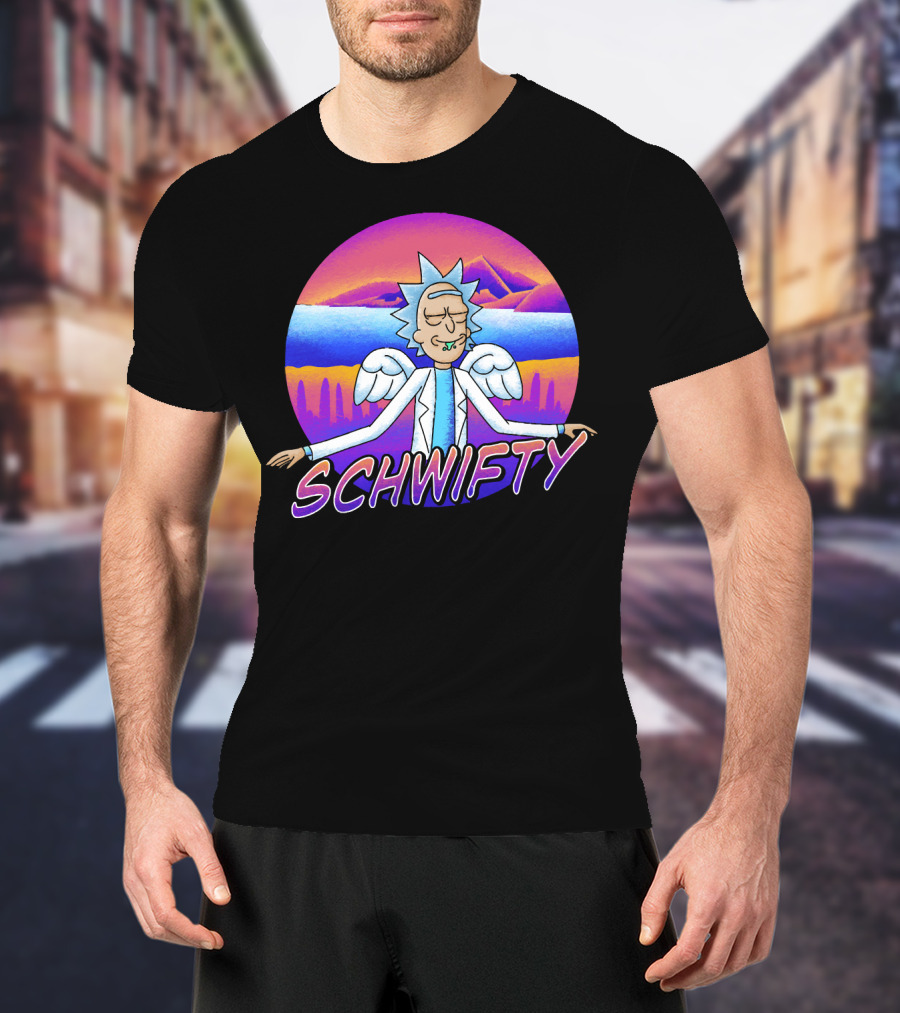 Rick And Morty Schwifty Angel Wings Psychedelic Sunset T-Shirt