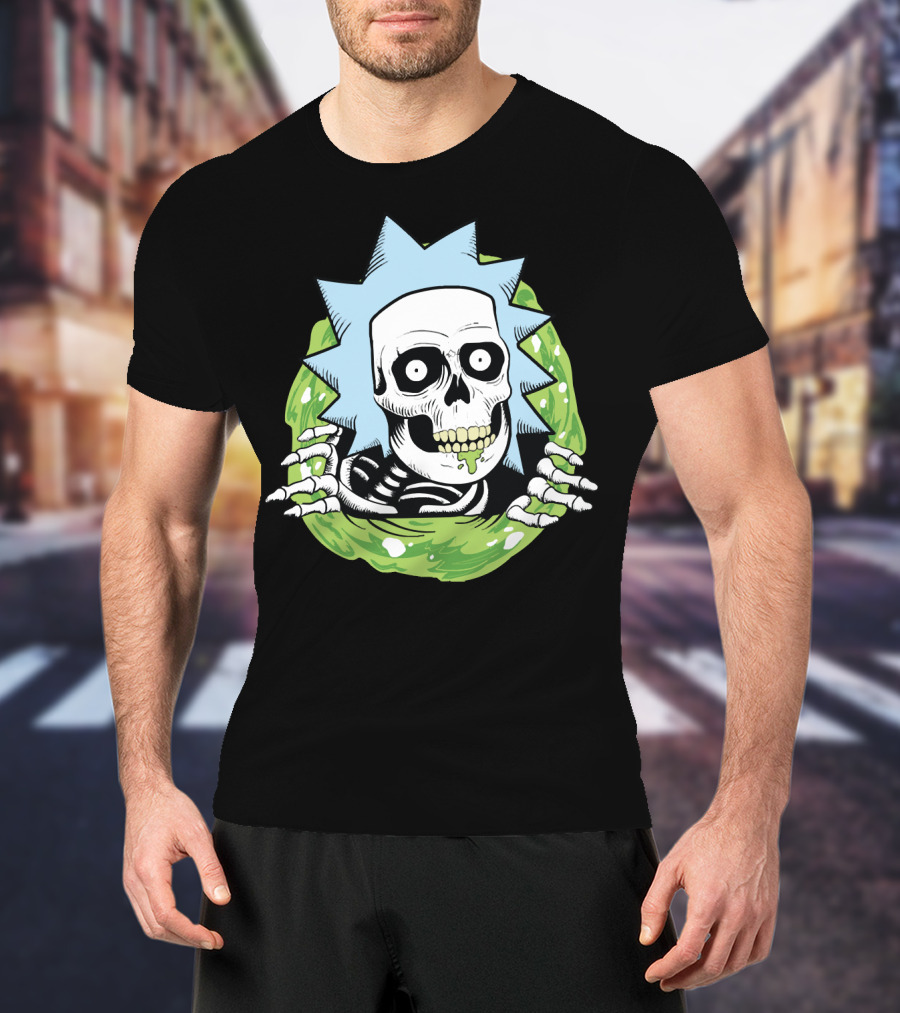 Rick Ripper Skeleton Portal Graphic Blue Hair Green Slime T-Shirt
