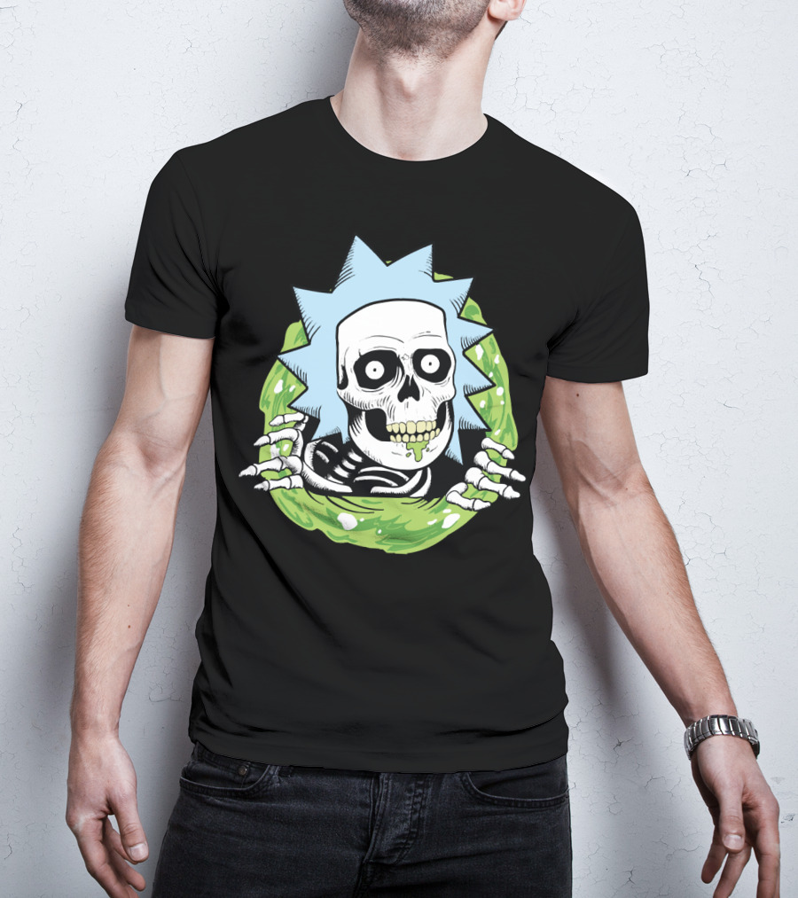 Rick Ripper Skeleton Portal Graphic Blue Hair Green Slime T-Shirt