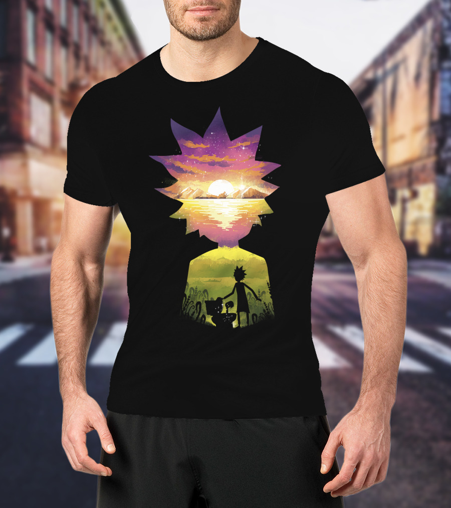 Rick And Morty Cosmic Sunset Adventure Scene T-Shirt