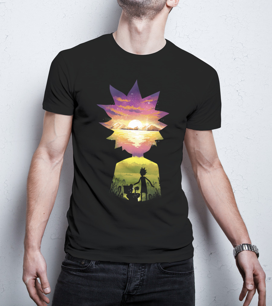Rick And Morty Cosmic Sunset Adventure Scene T-Shirt